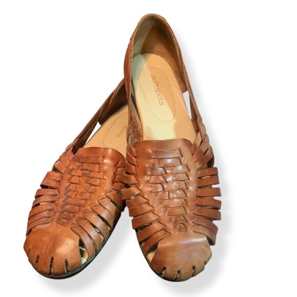 Women’s Tabacco Leather Woven Huarache Style Sandals Sz 10N Boho Festival Y2K - Picture 2 of 12